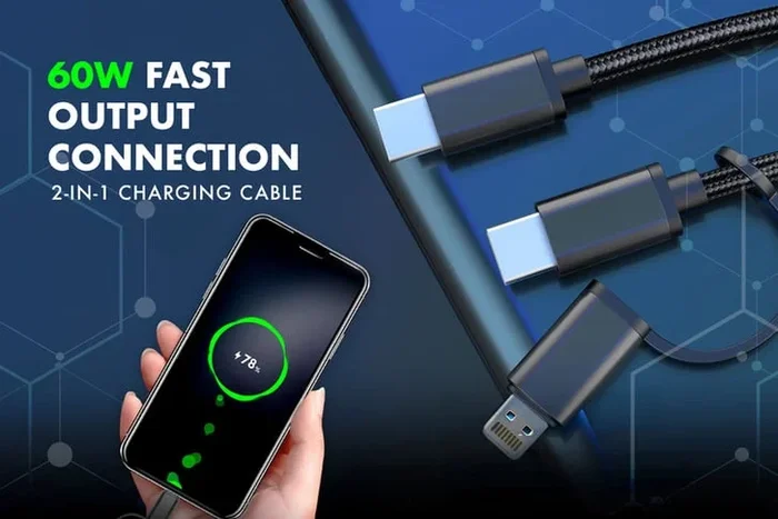 1.2m 2-in-1 Fast Charging USB-C Cable – Universal Braided Charger for iPhone, Samsung & Android Devices