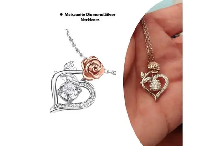 1 Carat Moissanite Heart Pendant Necklace in 925 Sterling Silver – Luxury Halo Design