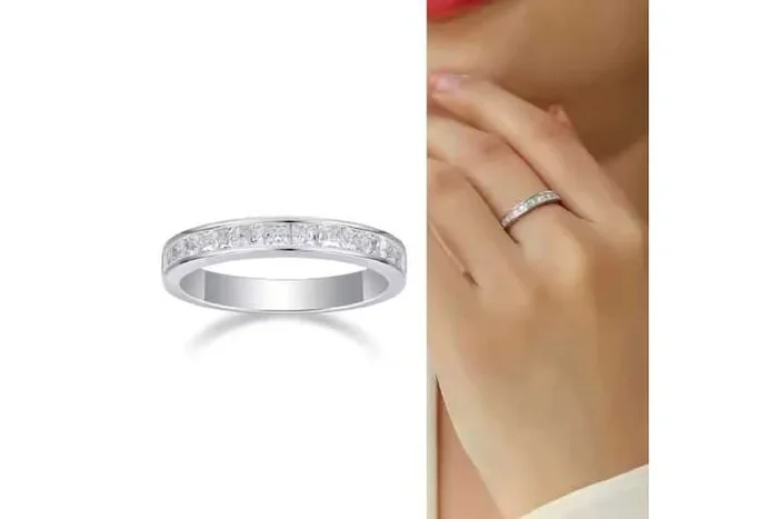 1 Carat Moissanite Radiant Cut Half Eternity Engagement Ring in Sterling Silver