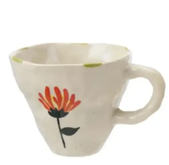 10 oz. Hand-Painted Stoneware Mug with Flower Image