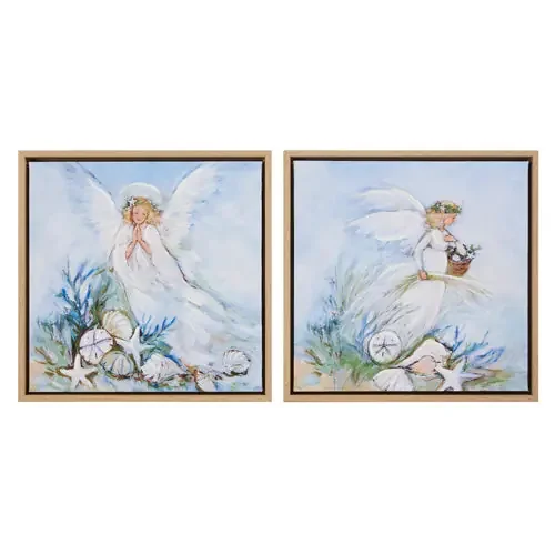 12″ Coastal Angel Framed Wall Art, 2 Styles