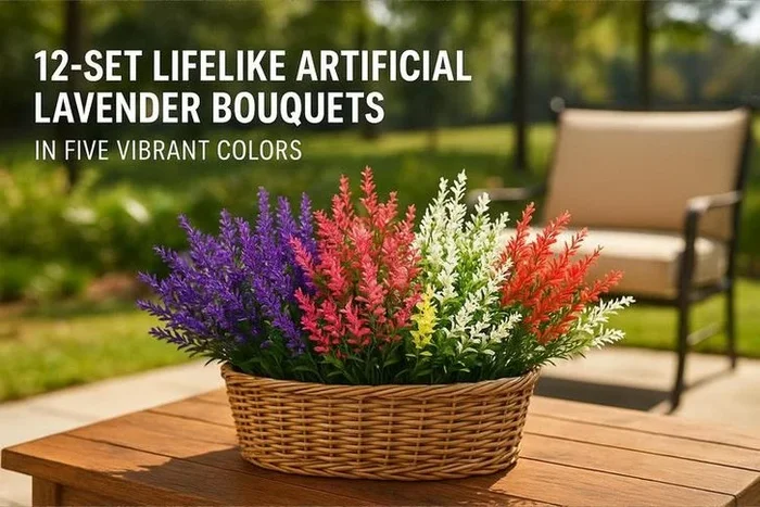 12-Bundle Weatherproof Artificial Lavender Garden Ornaments