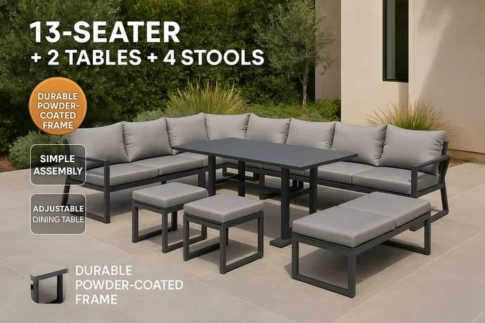 13-Seater Aluminum Garden Sofa Set with Rising Table