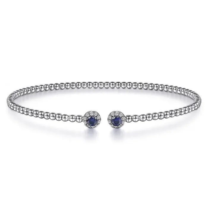 14k White Gold Bead Cuff with Diamonds and Sapphires – Gabriel & Co.