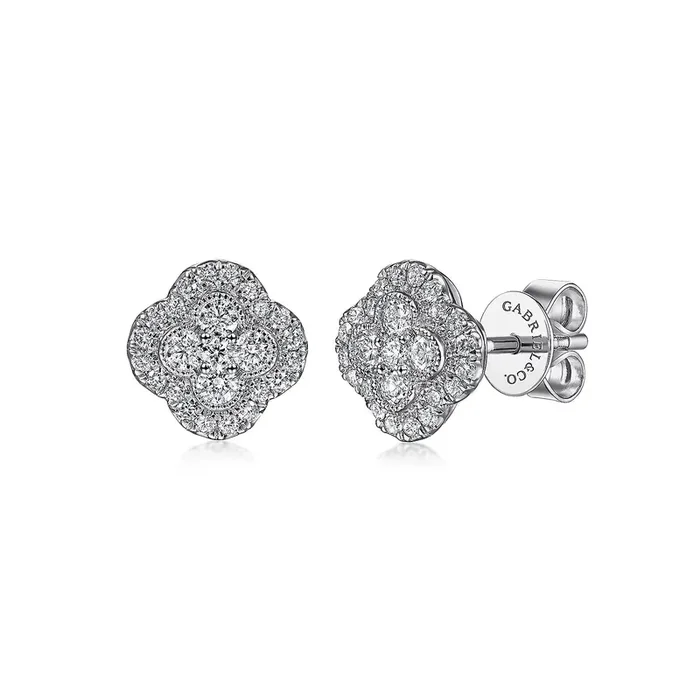 14K White Gold Diamond Clover Stud Earrings – Gabriel & Co.