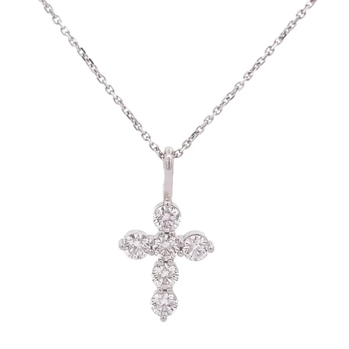 14k White Gold Diamond Cross 6=.60ct Necklace – Gaines Jewelers Exclusive