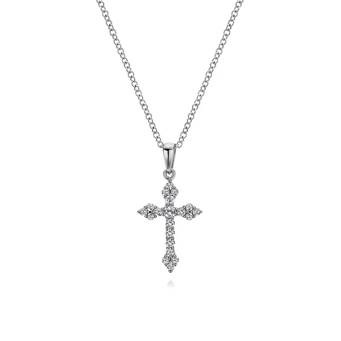 14K White Gold Diamond Cross Pendant Necklace- Gabriel & Co.