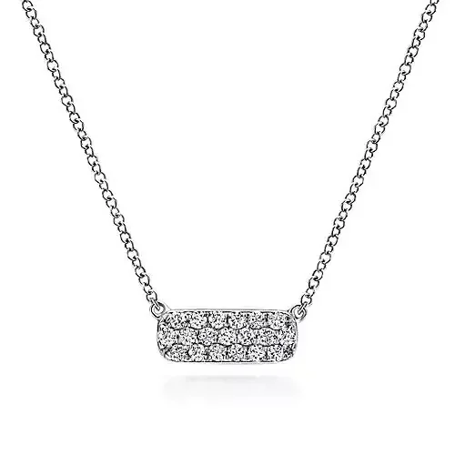 14K White Gold Pavé Diamond Bar Necklace tw=.18ct