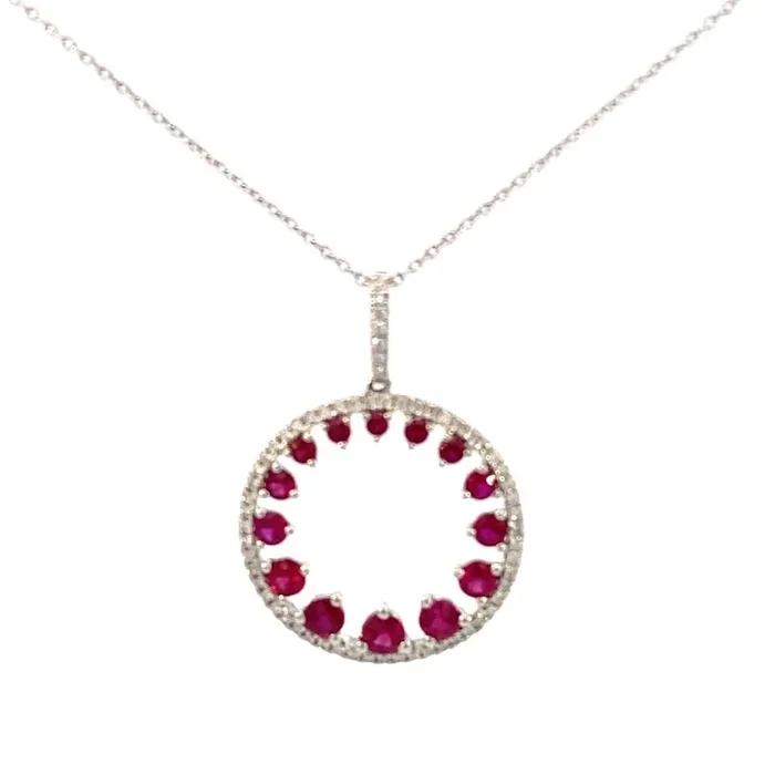 14k White Gold Ruby and Diamond Circle Necklace – Nemati