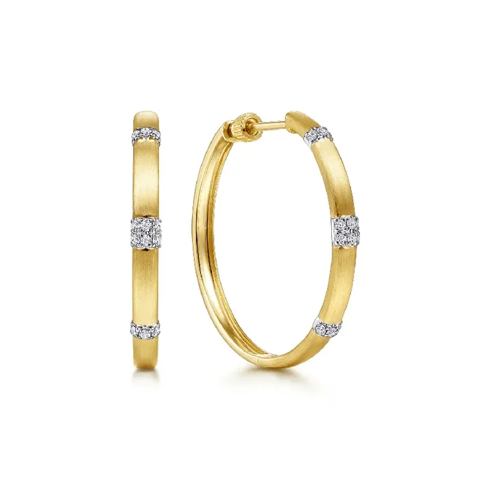 14K White-Yellow Gold 30mm Classic Diamond Hoop Earrings – Gabriel & Co.