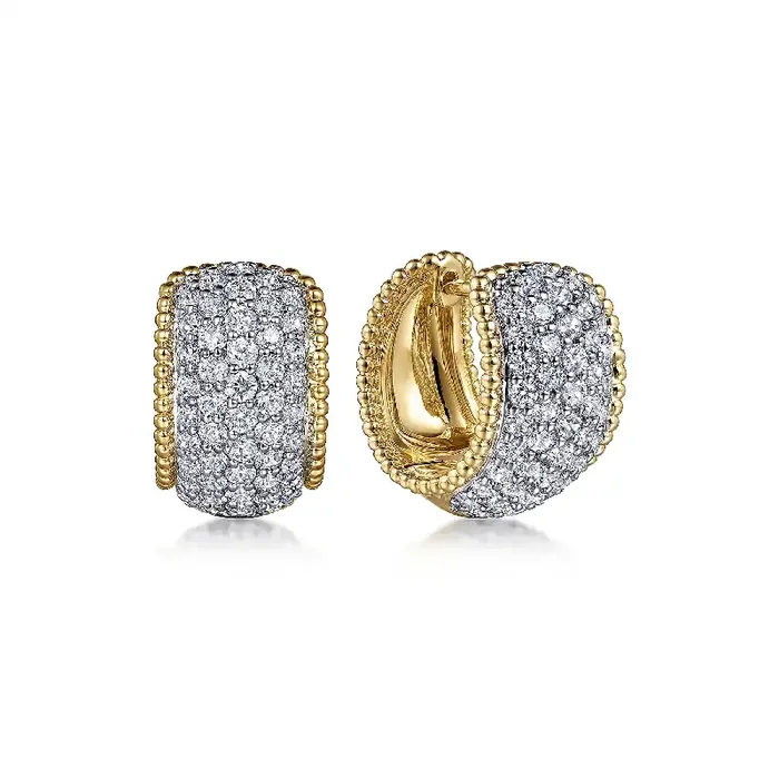 14K White-Yellow Gold Bujukan Huggie Pave Diamond Earrings – Gabriel & Co.