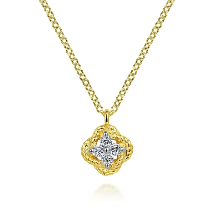 14K White-Yellow Gold Twisted Clover Diamond Pendant Necklace- Gabriel & Co.