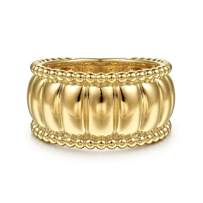 14K Yellow Gold Bujukan and Scallop Wide Band Ring- Gabriel & Co.