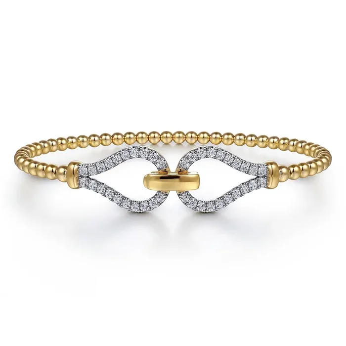 14K Yellow Gold Bujukan Beads and Diamond Split Bangle Bracelet with clasp- Gabriel & Co