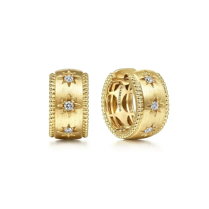 14K Yellow Gold Bujukan Diamond Huggie Earrings- Gabriel & Co.