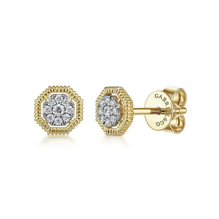 14K Yellow Gold Octagonal Pave Diamond Stud Earrings – Gabriel & Co.
