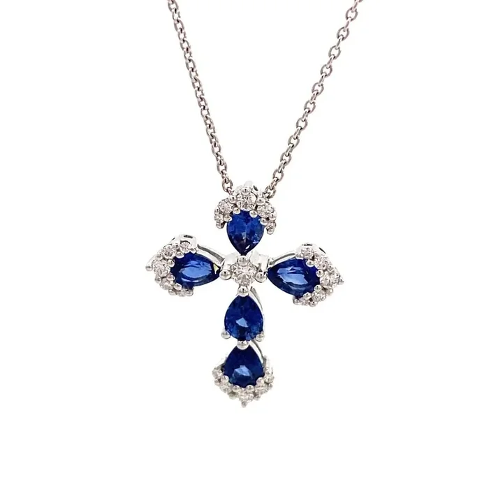 14kt White Gold Sapphire and Diamond Cross Necklace – Nemati