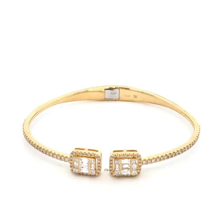 14kt Yellow Gold Hinged Bangle with Square Diamond Accented Ends – Chalmar