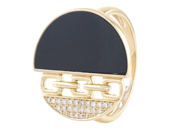 14kt Yellow Gold Inlaid Onyx & Diamond Ring – Sophia