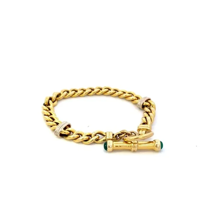 14kt Yellow Gold Large Curb Link with Double Bars Bracelet