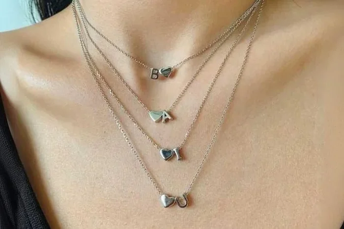 18K Rhodium-Plated Personalised Heart Initial Necklace – Custom Alphabet Pendant, Adjustable Chain