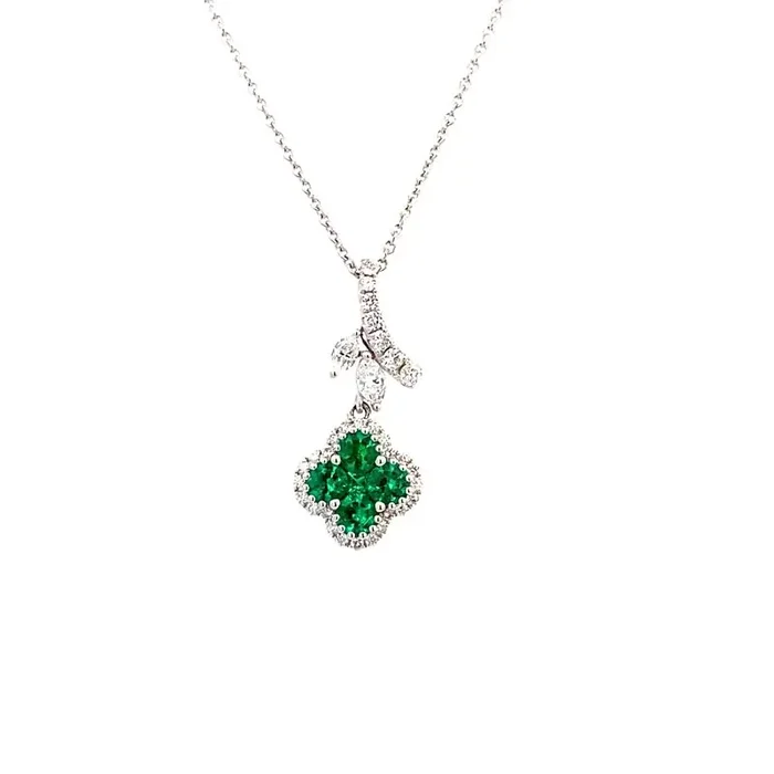 18kt White Gold Emerald and Diamond Clover Pendant – Nemati