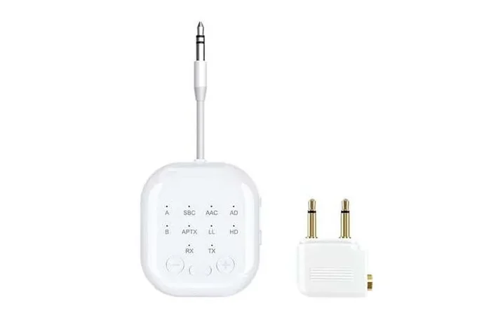 2-in-1 Bluetooth 5.3 Wireless Audio Adapter for Phones & Airplane Use – Universal AUX Compatibility