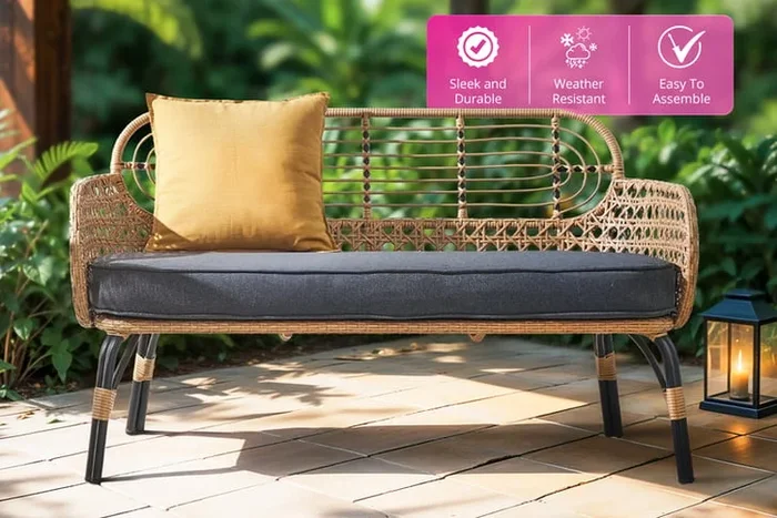 2-Seater PE Rattan Garden Bench with Cushion – Weather-Resistant, Modern Outdoor Seating, 122cm