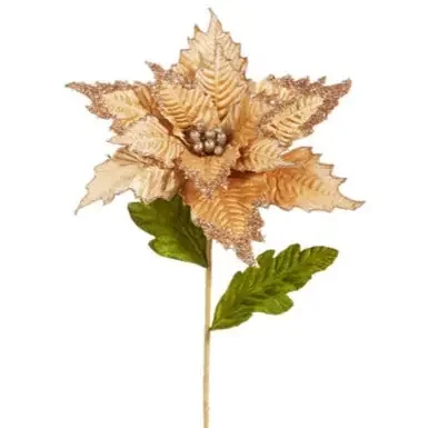 27″ Champagne Gold Velvet Poinsettia Stem