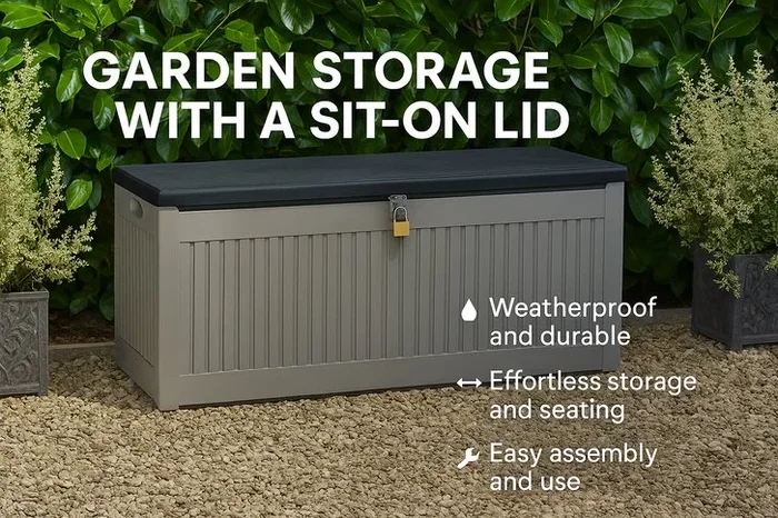 270L Lockable Garden Storage with Comfortable Sit-On Lid – Two Spacious Options Available