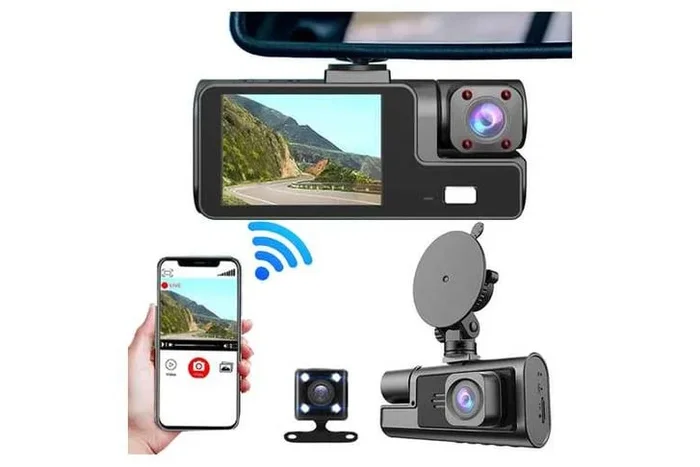 3 Channel Wi-Fi Night Vision Dash Cam – Full HD Triple Camera, App Control & Night Vision