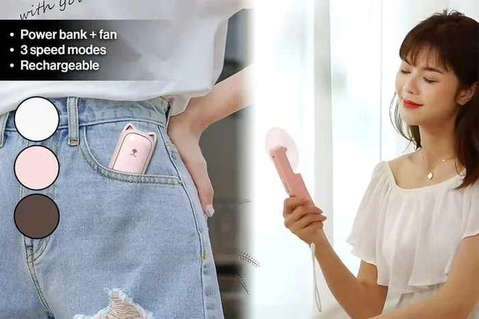 3-in-1 Mini USB Fan, Power Bank & LED Flashlight – Portable, Adjustable 3-Speed Cooling