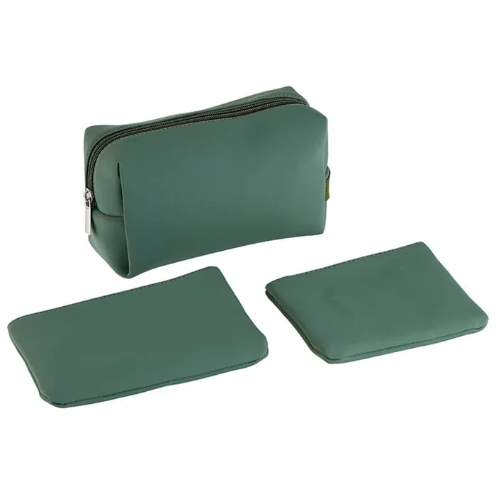 3-Piece Cosmetics Bag in Olive Toiletries Storage Travel Organizer Make-Up Case
