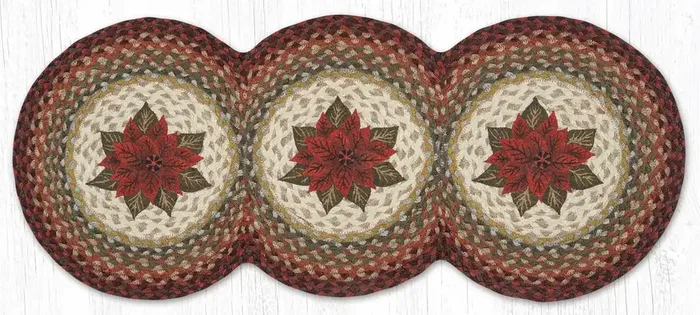 36″ Primitive Poinsettia Tri-Circle Jute Table Runner