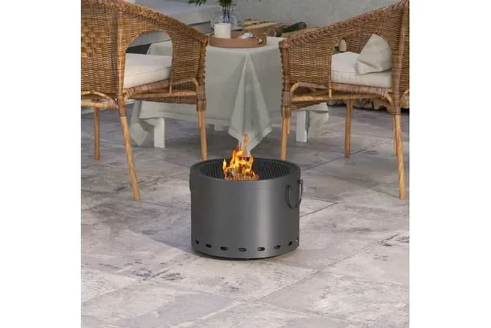 38cm Smokeless Outdoor Fire Pit with Screen & Poker – Portable Log Burner, Metal Heater