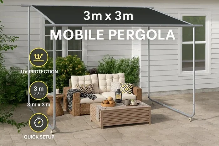 3m x 3m Portable Garden Gazebo with Easy-Roll Wheels