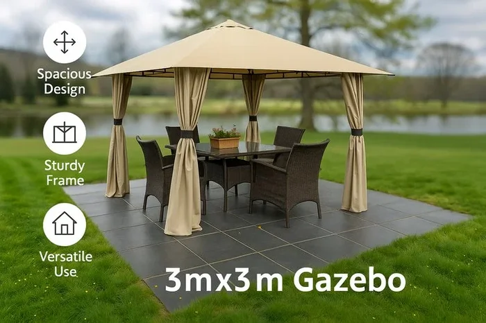 3m x 3m Weather-Resistant Gazebo Marquee with Side Curtains