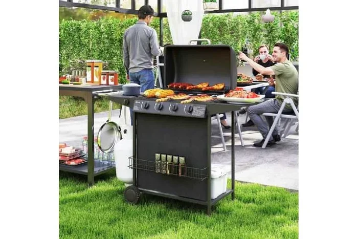 4+1 Burner Gas BBQ Grill with Thermometer & Wheels – Outdoor Cooking Station