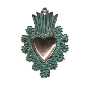 4″ x 2.3″ Heart Milagro in Oxidized Copper Hand Made in Peru Miracle Heart Tin Charm Accessory 4″ x 2.3″