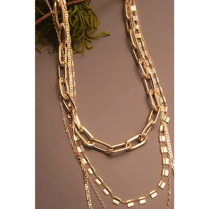 4 Chunky Chain Link Necklace Multi Layer Chain Gold Tone Fashion Jewelry