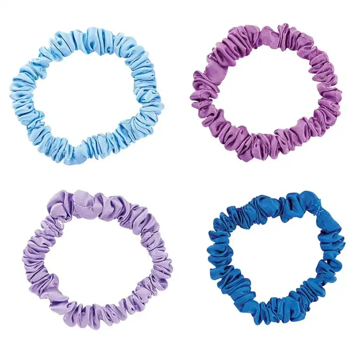 4 Pack Satin Hair Tie Pack in Navy / Purple / Lilac / Sky Blue Poly Satin Scrunchies Hair Accessory