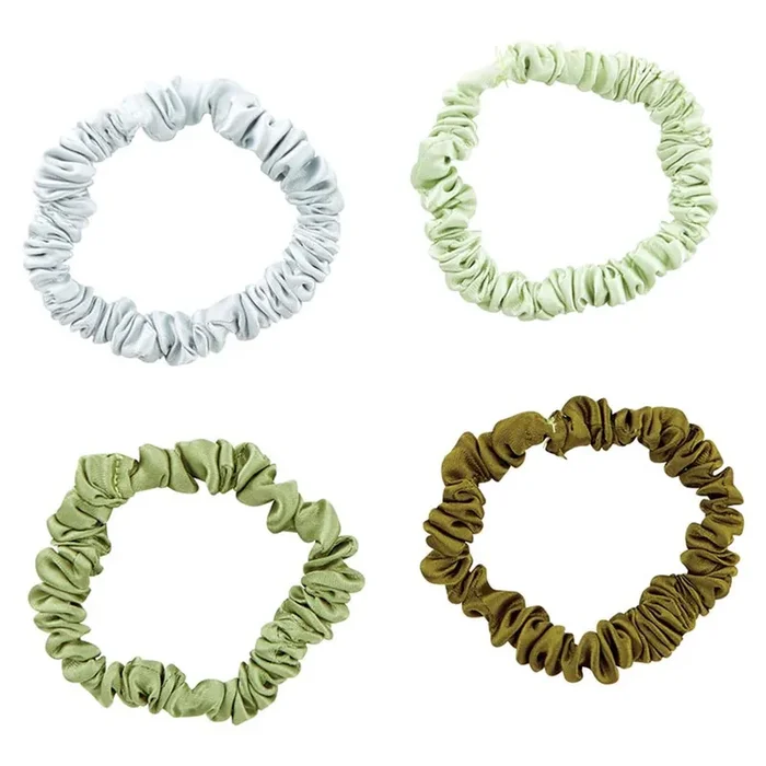 4 Pack Satin Hair Tie Pack in Olive / Sage / Mint / Camo Poly Satin Scrunchies Hair Accessory