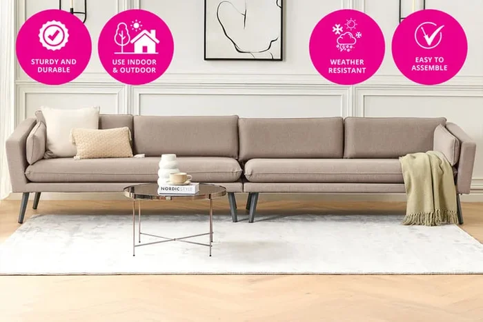 4 Seater Modern Aluminium Outdoor Sofa Set – Weather-Resistant Beige Garden Lounge