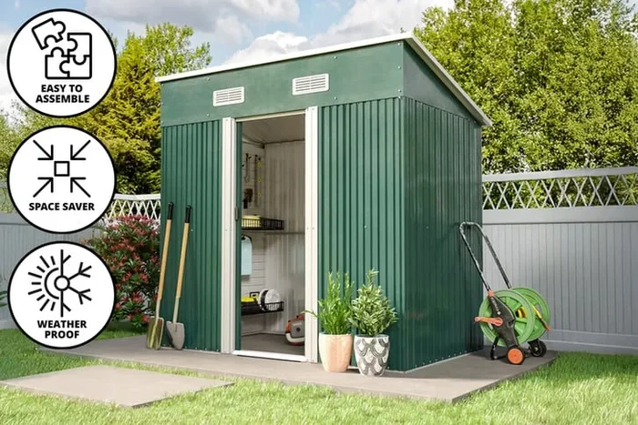 4ft x 6ft Steel Storage Shed – Weatherproof, Vented, Double Doors, Skillion Roof