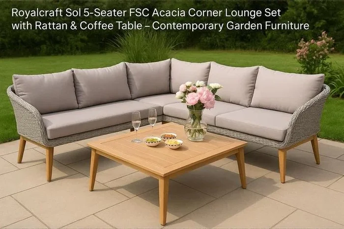 5-Seater Weather-Resistant PU Rattan Corner Sofa Set with Coffee Table – Modern Garden Lounge