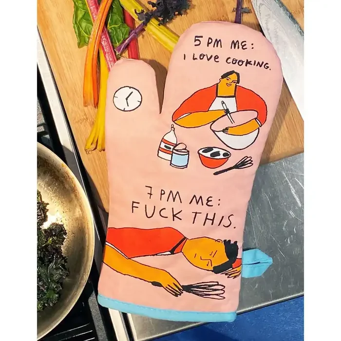 5pm Me I Love Cooking. 7pm Me Fuck This Oven Mitt Thermal Pot Holder BlueQ at GetBullish