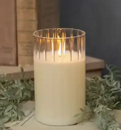 6″ Cream Fluted Glass 3D Flame Candle
