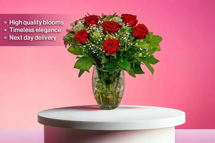 6 Red Rose Bouquet with Wine & Chocolates