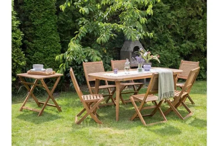 6-Seater FSC Acacia Wood Outdoor Dining Set – Foldable & Weather-Resistant