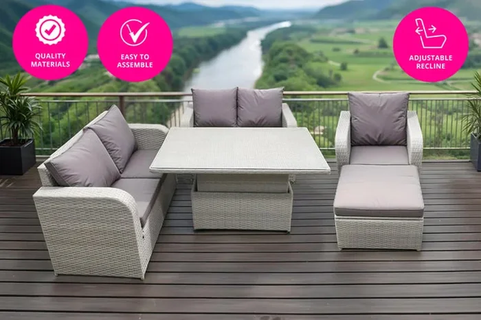 6-Seater Rattan Recliner Sofa Set with Adjustable Table